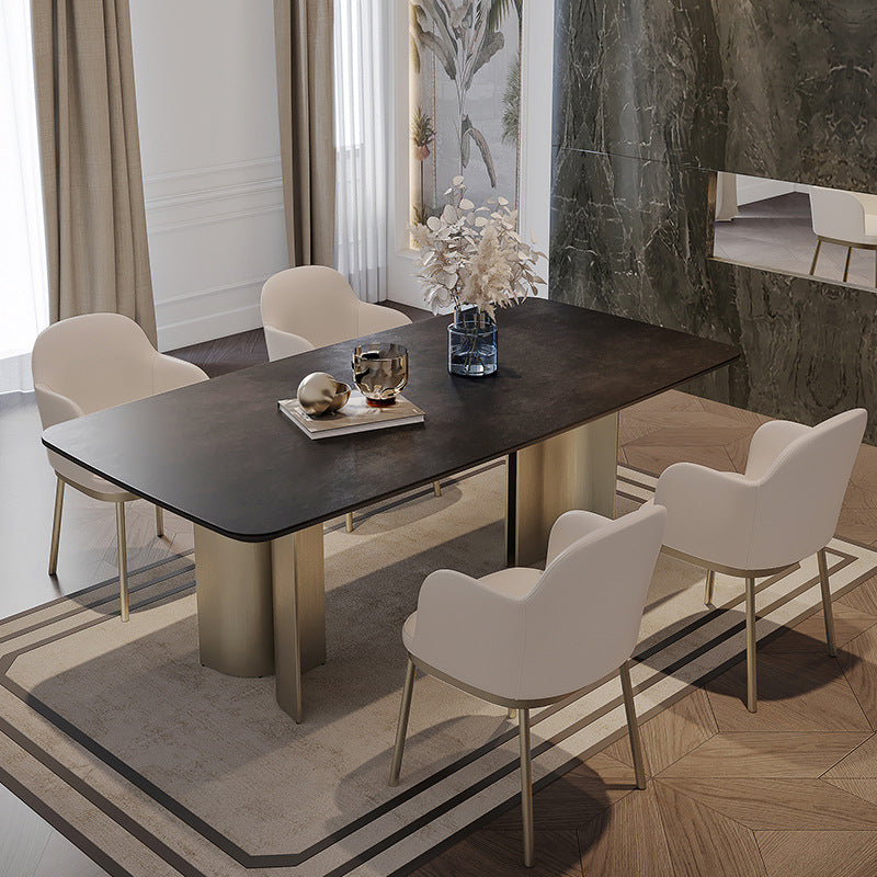 1/4/5/7 Pieces Designer Style Rectangle Dining Set Sintered Stone Top Dinette Table Set Clearhalo 'Dining Room Sets' 'Dining Tables & Seating' 'dining_room_set' 'furn' 'furn_dining_room_set' 'Furniture' 'Kitchen & Dining Furniture' 6239557