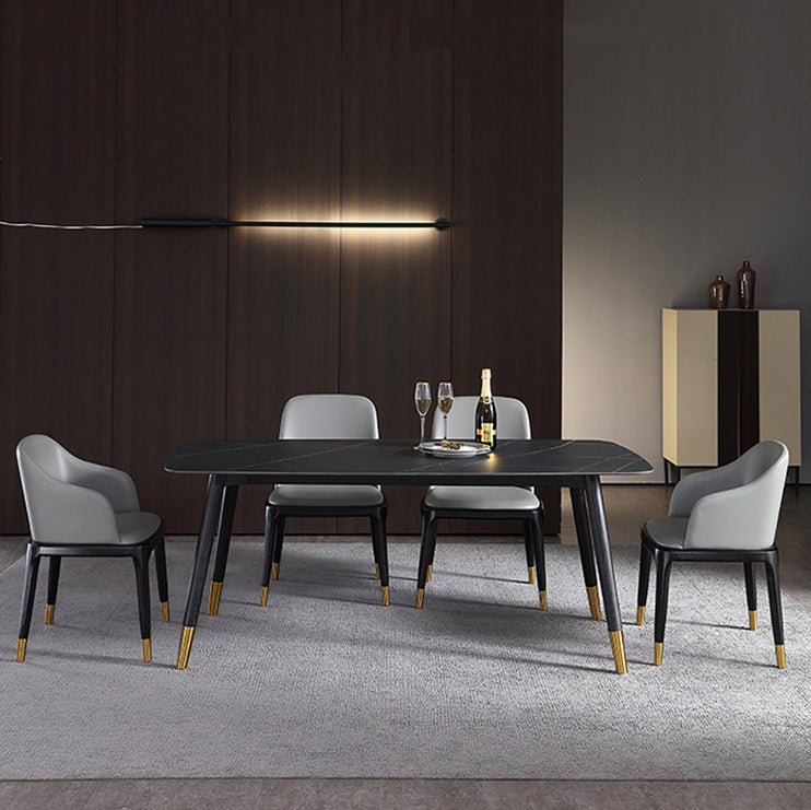 Designer Style Rectangle Dining Set 1/2/5/7 Pieces Sintered Stone Top Wooden Table Set Clearhalo 'Dining Room Sets' 'Dining Tables & Seating' 'dining_room_set' 'furn' 'furn_dining_room_set' 'Furniture' 'Kitchen & Dining Furniture' 6239695