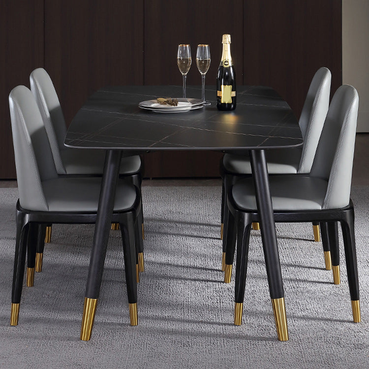 Designer Style Rectangle Dining Set 1/2/5/7 Pieces Sintered Stone Top Wooden Table Set Clearhalo 'Dining Room Sets' 'Dining Tables & Seating' 'dining_room_set' 'furn' 'furn_dining_room_set' 'Furniture' 'Kitchen & Dining Furniture' 6239696