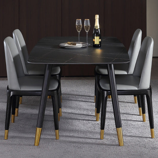 Designer Style Rectangle Dining Set 1/2/5/7 Pieces Sintered Stone Top Wooden Table Set Clearhalo 'Dining Room Sets' 'Dining Tables & Seating' 'dining_room_set' 'furn' 'furn_dining_room_set' 'Furniture' 'Kitchen & Dining Furniture' 6239696