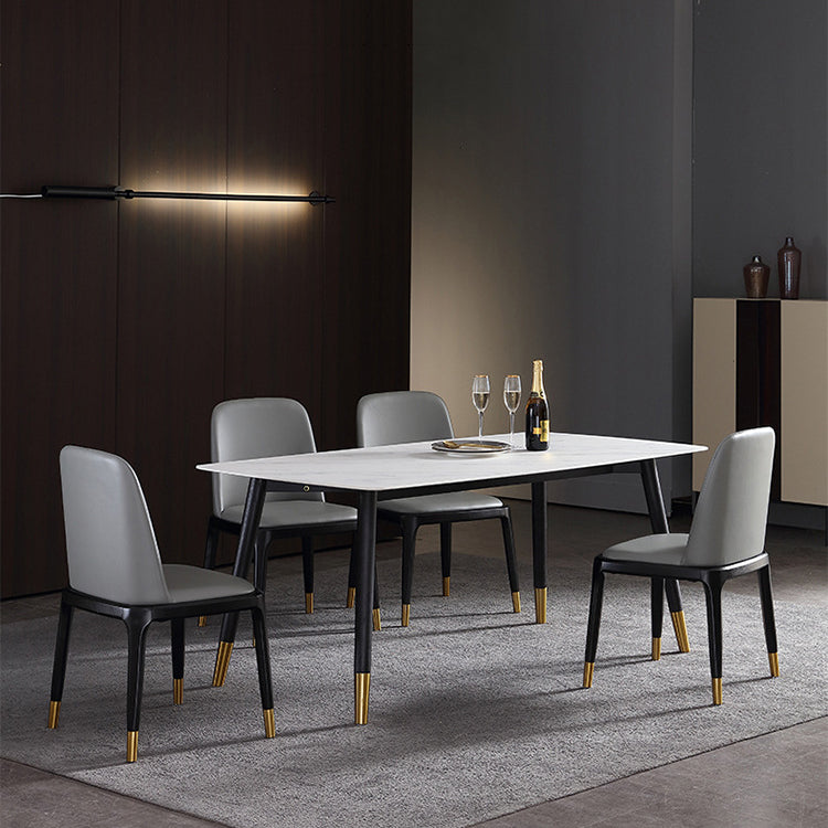 Designer Style Rectangle Dining Set 1/2/5/7 Pieces Sintered Stone Top Wooden Table Set Clearhalo 'Dining Room Sets' 'Dining Tables & Seating' 'dining_room_set' 'furn' 'furn_dining_room_set' 'Furniture' 'Kitchen & Dining Furniture' 6239703