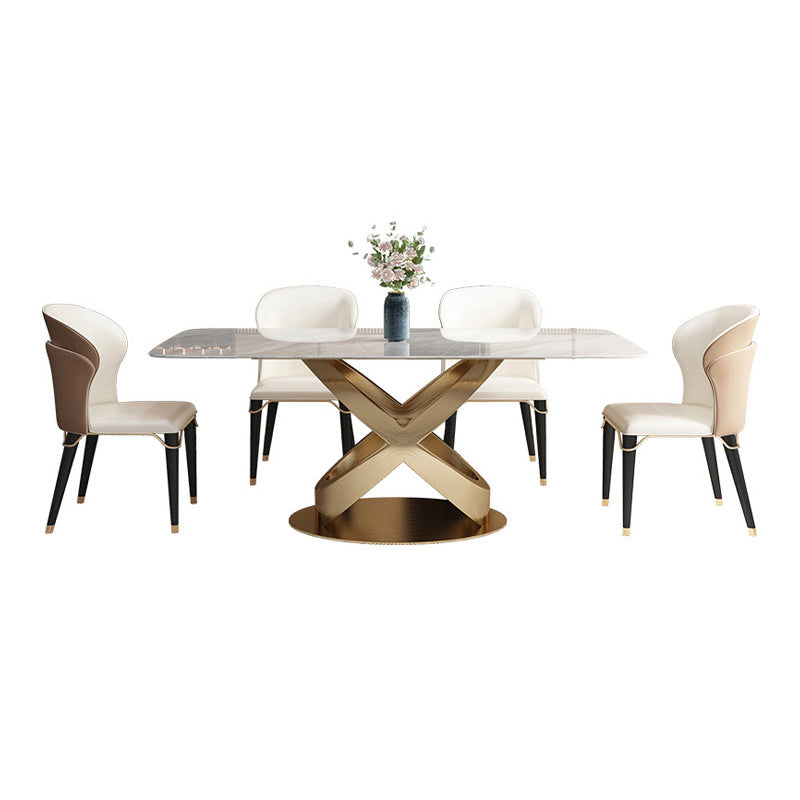 Luxuriöses rechteckiges Esszimmer-Set, 1/4/5/6/7-teilig, Tischset mit gesinterter Steinplatte