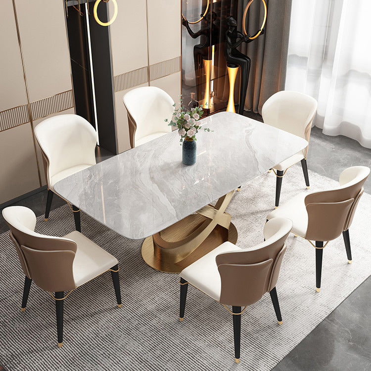 Luxuriöses rechteckiges Esszimmer-Set, 1/4/5/6/7-teilig, Tischset mit gesinterter Steinplatte