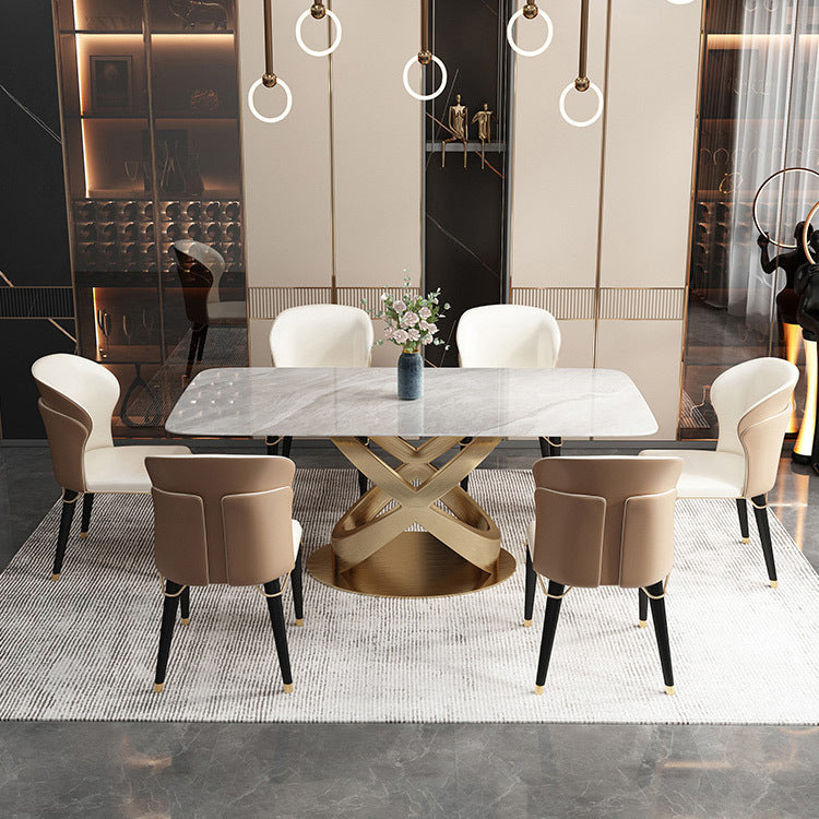 Luxuriöses rechteckiges Esszimmer-Set, 1/4/5/6/7-teilig, Tischset mit gesinterter Steinplatte