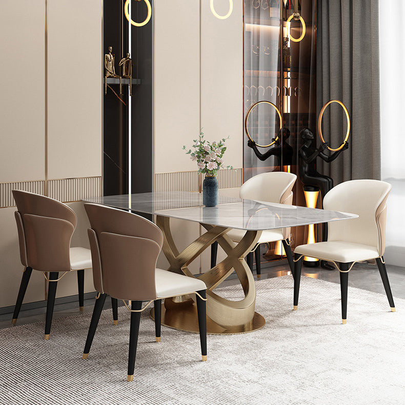 Luxuriöses rechteckiges Esszimmer-Set, 1/4/5/6/7-teilig, Tischset mit gesinterter Steinplatte