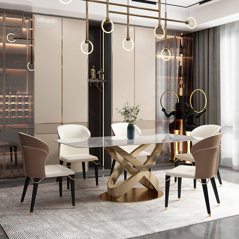 Luxuriöses rechteckiges Esszimmer-Set, 1/4/5/6/7-teilig, Tischset mit gesinterter Steinplatte