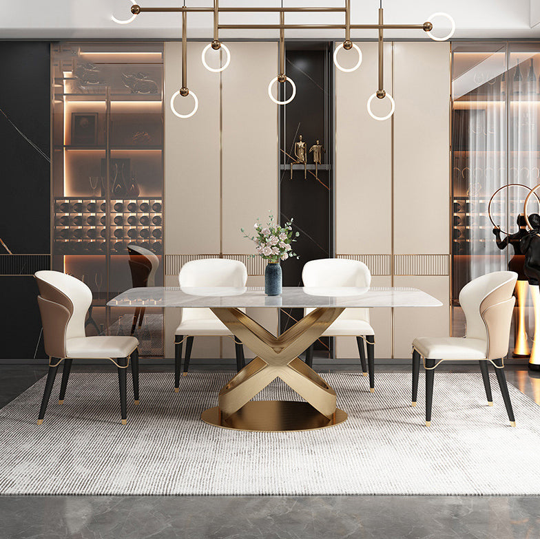 Luxuriöses rechteckiges Esszimmer-Set, 1/4/5/6/7-teilig, Tischset mit gesinterter Steinplatte