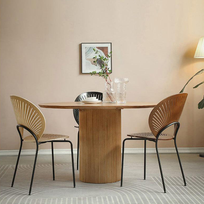 1/2/3/4 piezas Juego de comedor moderno Mesa redonda de madera maciza con sillas de plástico