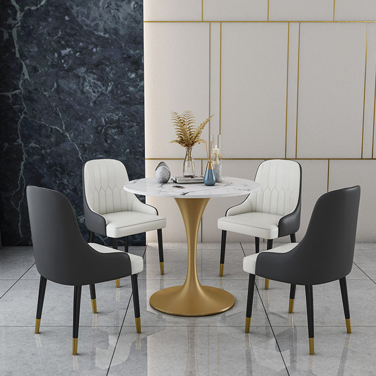 Modern Stone Dining Set 1/4/5 Pieces Round Dining Table Set with Padded Chairs 5 Pieces: Table, 4 Chairs Clearhalo 'Dining Room Sets' 'Dining Tables & Seating' 'dining_room_set' 'furn' 'furn_dining_room_set' 'Furniture' 'Kitchen & Dining Furniture' 6239842