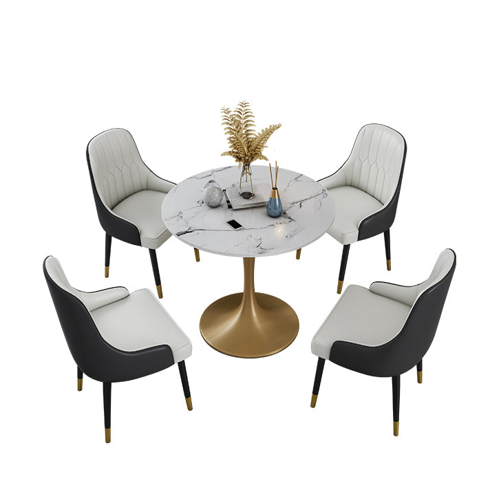 Modern Stone Dining Set 1/4/5 Pieces Round Dining Table Set with Padded Chairs Clearhalo 'Dining Room Sets' 'Dining Tables & Seating' 'dining_room_set' 'furn' 'furn_dining_room_set' 'Furniture' 'Kitchen & Dining Furniture' 6239850