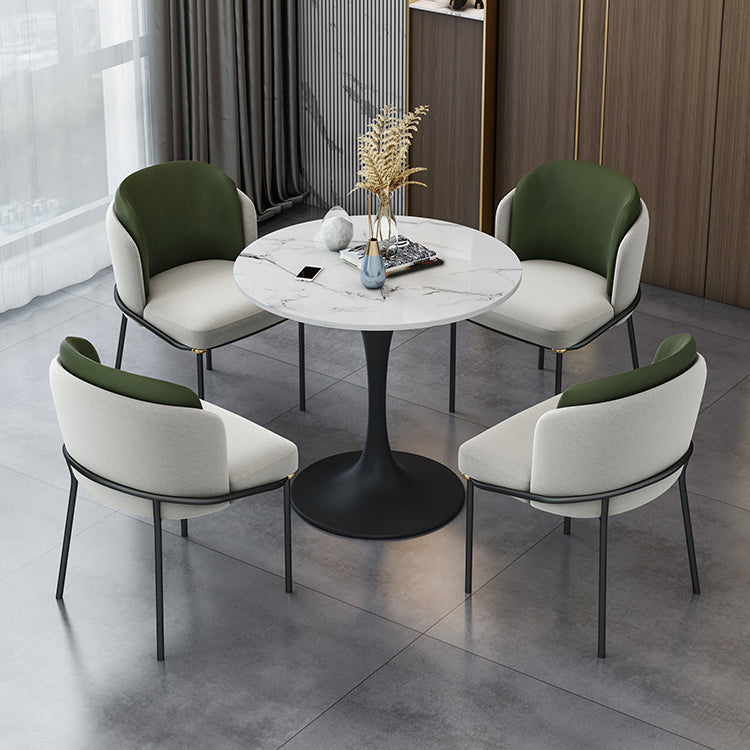 Contemporary Stone Dining Set 1/4/5 Pieces Round Dining Table Set with Padded Chairs 5 Pieces: Table, 4 Green Chairs Clearhalo 'Dining Room Sets' 'Dining Tables & Seating' 'dining_room_set' 'furn' 'furn_dining_room_set' 'Furniture' 'Kitchen & Dining Furniture' 6239858
