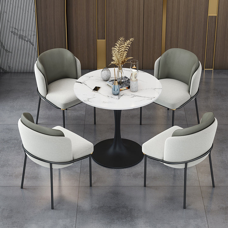 Contemporary Stone Dining Set 1/4/5 Pieces Round Dining Table Set with Padded Chairs 5 Pieces: Table, 4 Grey Chairs Clearhalo 'Dining Room Sets' 'Dining Tables & Seating' 'dining_room_set' 'furn' 'furn_dining_room_set' 'Furniture' 'Kitchen & Dining Furniture' 6239859
