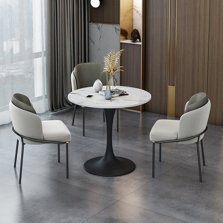 Contemporary Stone Dining Set 1/4/5 Pieces Round Dining Table Set with Padded Chairs 4 Pieces: Table, 3 Grey Chairs Clearhalo 'Dining Room Sets' 'Dining Tables & Seating' 'dining_room_set' 'furn' 'furn_dining_room_set' 'Furniture' 'Kitchen & Dining Furniture' 6239863