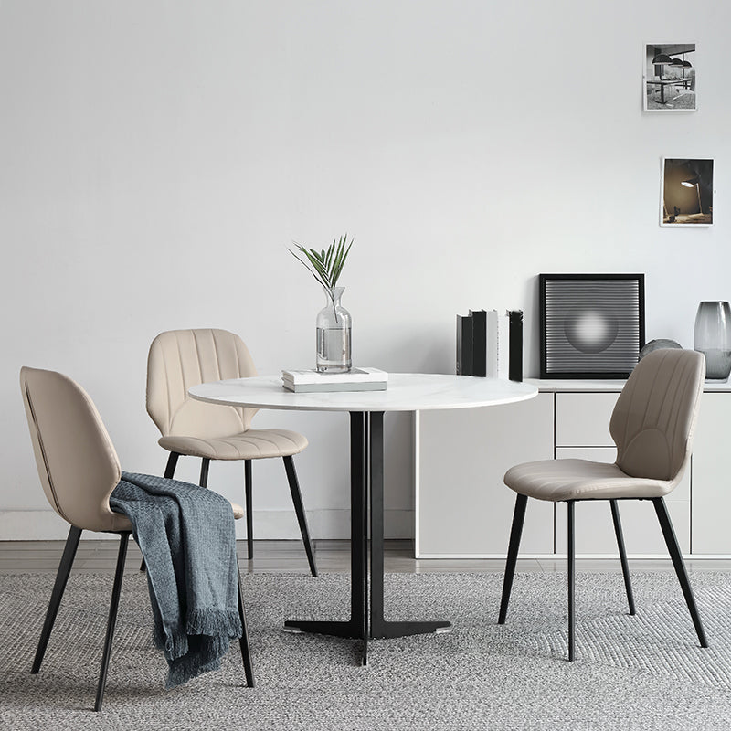 White Stone Dining Set for Home 1/4/5 Pieces Modern Round Table Set 4 Pieces: Table, 3 Chairs Clearhalo 'Dining Room Sets' 'Dining Tables & Seating' 'dining_room_set' 'furn' 'furn_dining_room_set' 'Furniture' 'Kitchen & Dining Furniture' 6239878