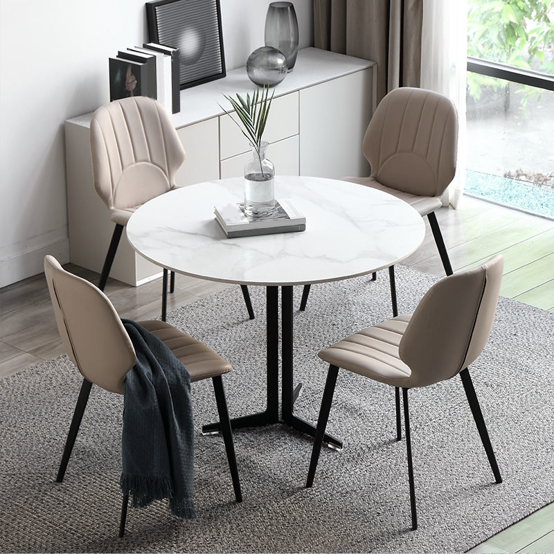 White Stone Dining Set for Home 1/4/5 Pieces Modern Round Table Set 5 Pieces: Table, 4 Chairs Clearhalo 'Dining Room Sets' 'Dining Tables & Seating' 'dining_room_set' 'furn' 'furn_dining_room_set' 'Furniture' 'Kitchen & Dining Furniture' 6239879