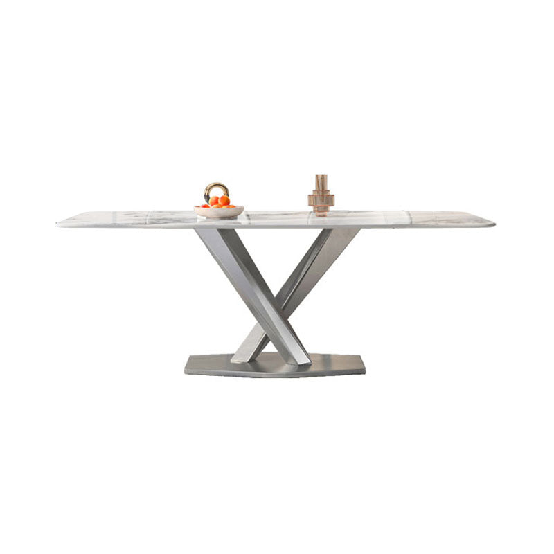 Juego de encimera de piedra sinterizada, mesa de comedor rectangular de 1/4/5/7 piezas y sillas de cuero con respaldo orejero