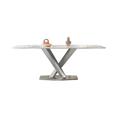 Juego de encimera de piedra sinterizada, mesa de comedor rectangular de 1/4/5/7 piezas y sillas de cuero con respaldo orejero