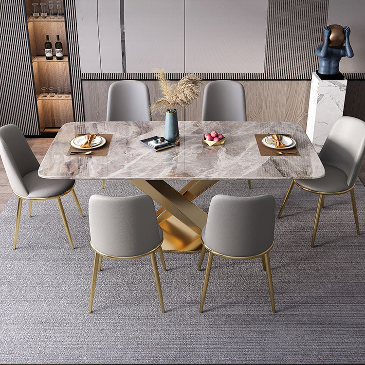 Modern Dining Table Set 1/5/7 Pcs Sintered Stone Dining Table with Armless Chairs Clearhalo 'Dining Room Sets' 'Dining Tables & Seating' 'dining_room_set' 'furn' 'furn_dining_room_set' 'Furniture' 'Kitchen & Dining Furniture' 6239939