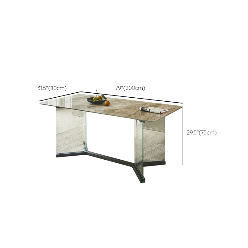 Modern Dining Set 1/7 Pcs Glass Base Dining Table with Solid Wood Arm Chairs