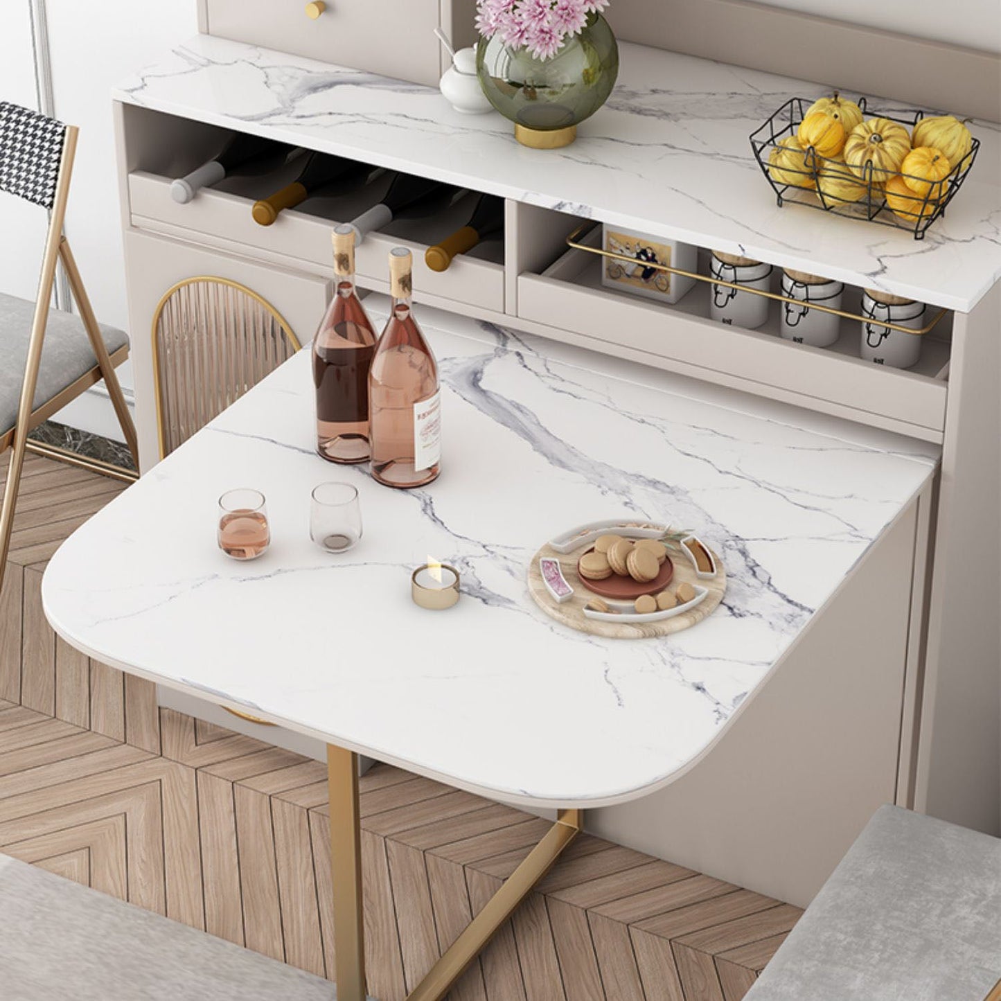 Modernes Esszimmer-Set, 1/3/5-teiliger Klapptisch mit gepolsterten Esszimmerstühlen