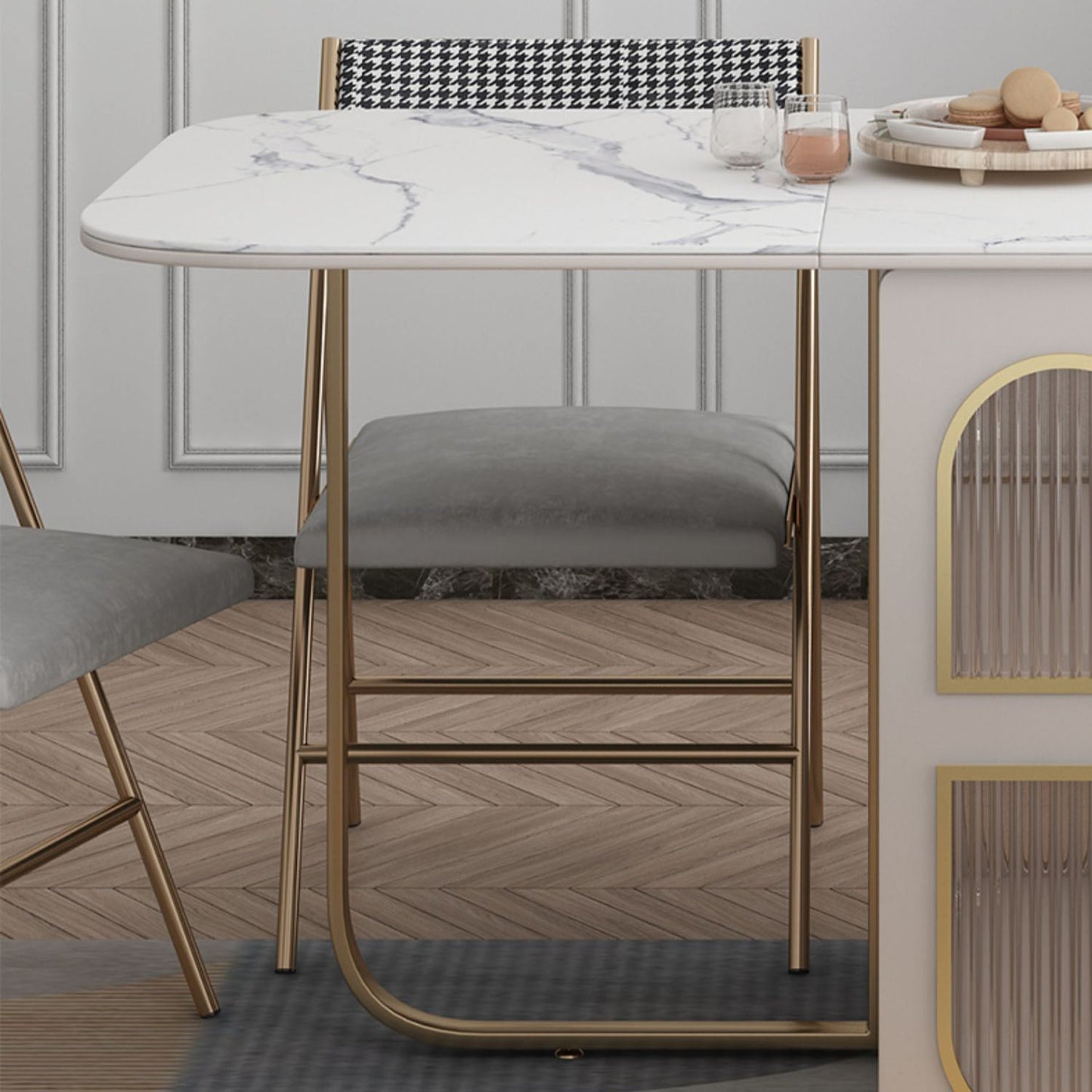 Modernes Esszimmer-Set, 1/3/5-teiliger Klapptisch mit gepolsterten Esszimmerstühlen