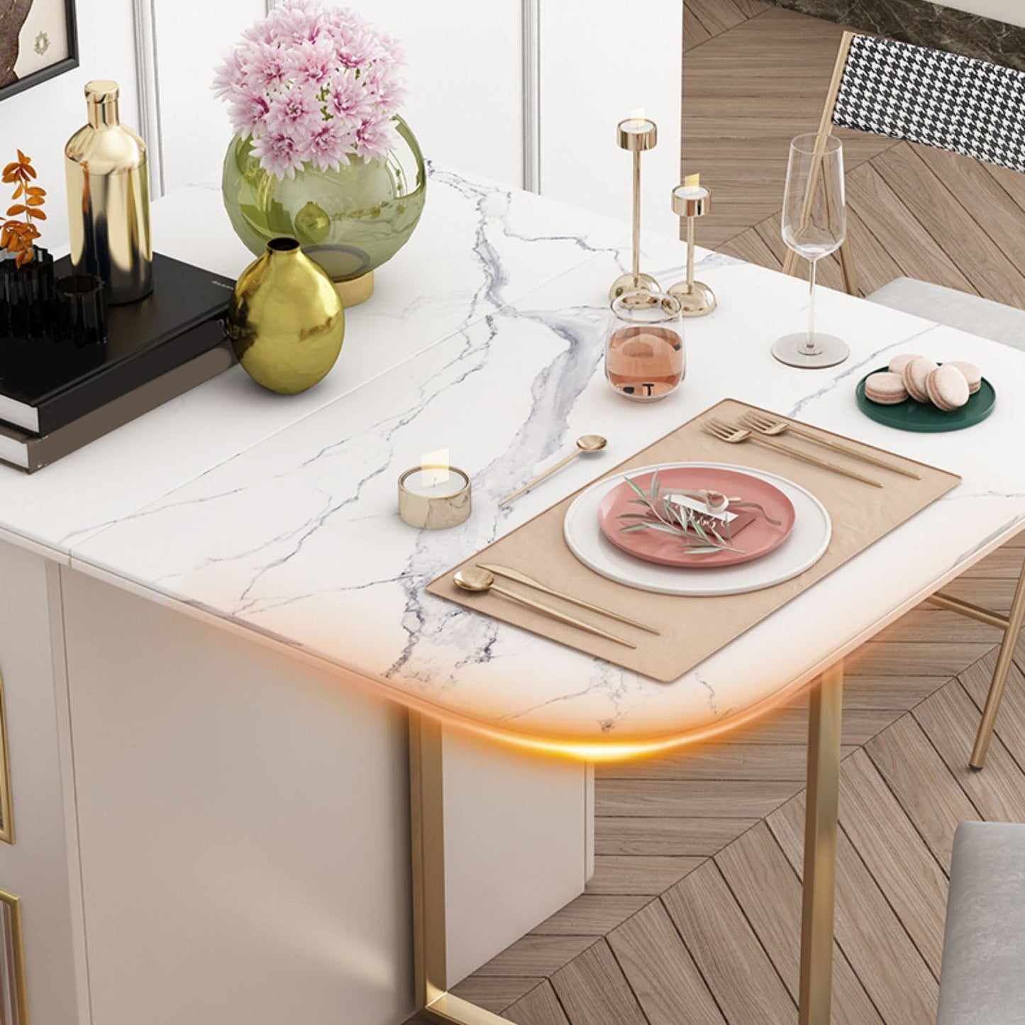 Modernes Esszimmer-Set, 1/3/5-teiliger Klapptisch mit gepolsterten Esszimmerstühlen