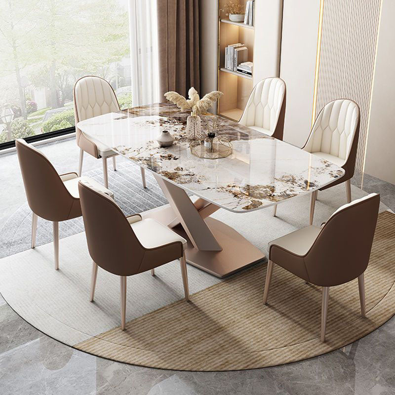 Modern Dining Set 1/5/7 Pcs Sintered Stone Top Table with Dining Upholstered Chairs Dining Room Sets 6 Piece Set Clearhalo 'Dining Room Sets' 'Dining Tables & Seating' 'dining_room_set' 'furn' 'furn_dining_room_set' 'Furniture' 'Kitchen & Dining Furniture' 6240050