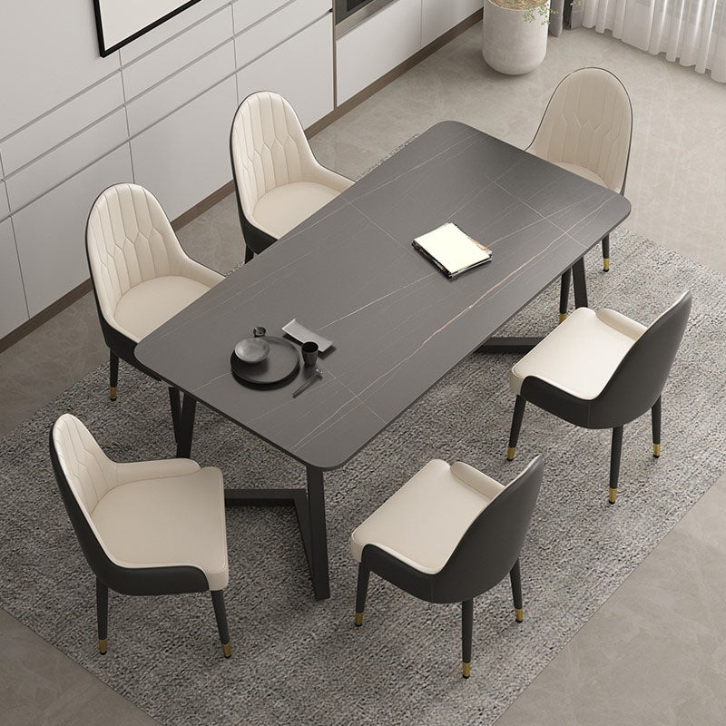 Eigentijdse zwarte eettafelset 1/2/7-delige metalen eetset met gevoerde stoelen