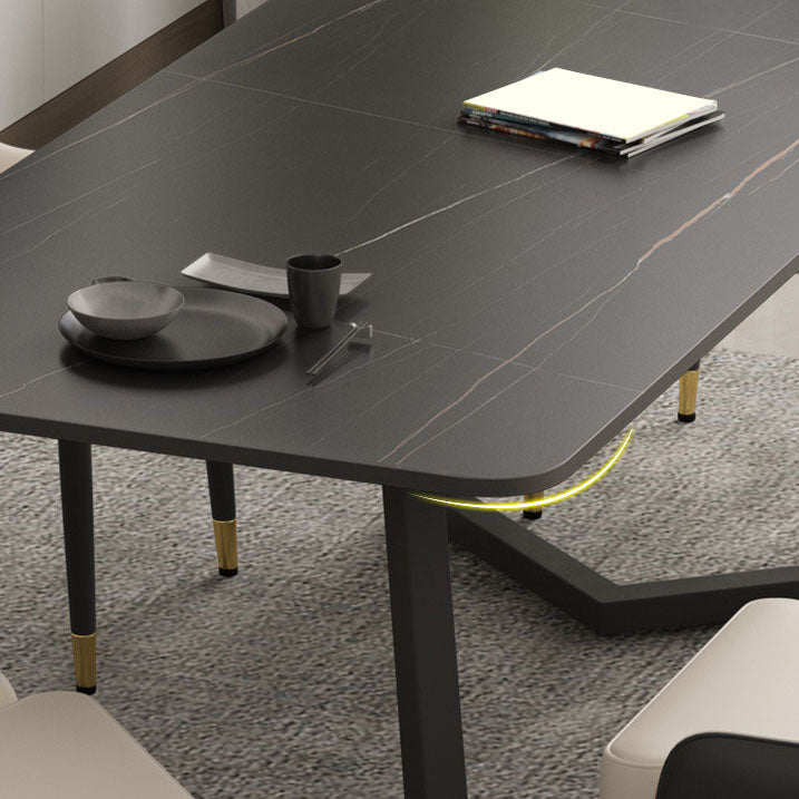 Eigentijdse zwarte eettafelset 1/2/7-delige metalen eetset met gevoerde stoelen