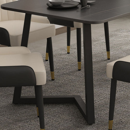 コンテンポラリーブラックダイニングテーブルセット1/2/7ピースパッド付き椅子付きの金属ダイニングセット