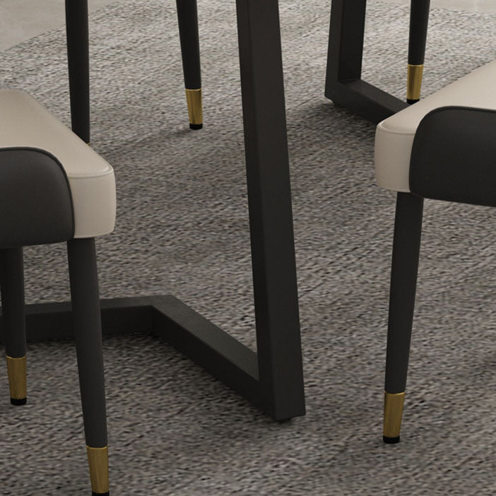 Eigentijdse zwarte eettafelset 1/2/7-delige metalen eetset met gevoerde stoelen