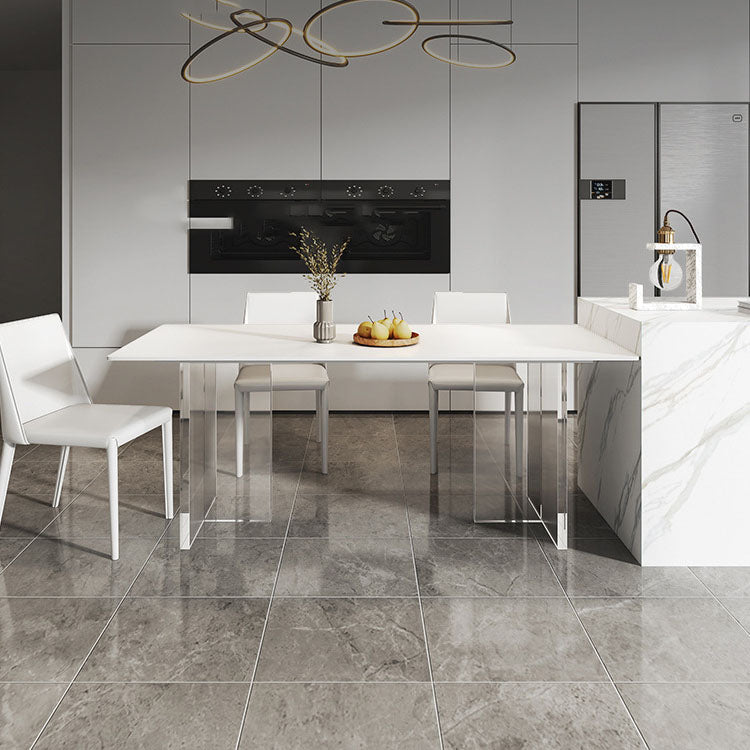 Glam Dinette Set with Solid Back Chairs 1/2/4/6/7/8 Pieces Glossy White Dining Table Set 4 Pieces: Table, 3 Chairs Clearhalo 'Dining Room Sets' 'Dining Tables & Seating' 'dining_room_set' 'furn' 'furn_dining_room_set' 'Furniture' 'Kitchen & Dining Furniture' 6240190