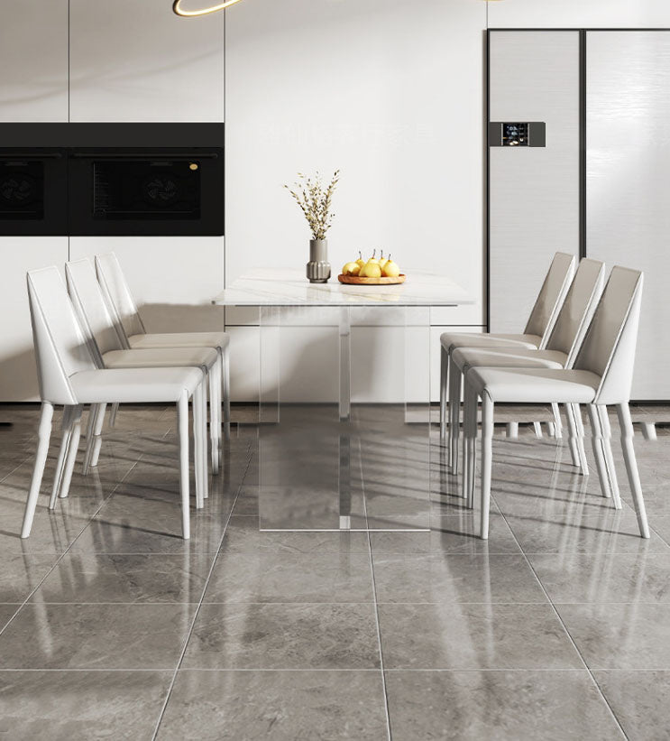 Glam Dinette Set with Solid Back Chairs 1/2/4/6/7/8 Pieces Glossy White Dining Table Set 7 Pieces: Table, 6 Chairs Clearhalo 'Dining Room Sets' 'Dining Tables & Seating' 'dining_room_set' 'furn' 'furn_dining_room_set' 'Furniture' 'Kitchen & Dining Furniture' 6240191