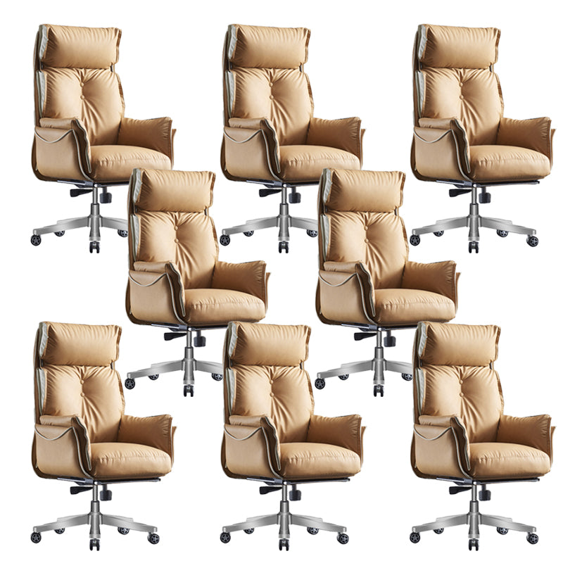 29" Wide Contemporary Managers Chair Orange Leather Executive Chair Faux Leather 8 Piece Set Without Footrest Clearhalo 'furn' 'furn_office_chair' 'Furniture' 'Office Chairs' 'Office Furniture' 'office_chair' 6240316