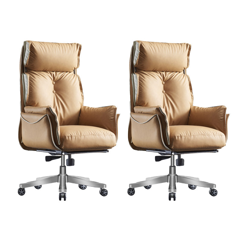 29" Wide Contemporary Managers Chair Orange Leather Executive Chair Genuine Leather 2 Piece Set Without Footrest Clearhalo 'furn' 'furn_office_chair' 'Furniture' 'Office Chairs' 'Office Furniture' 'office_chair' 6240320