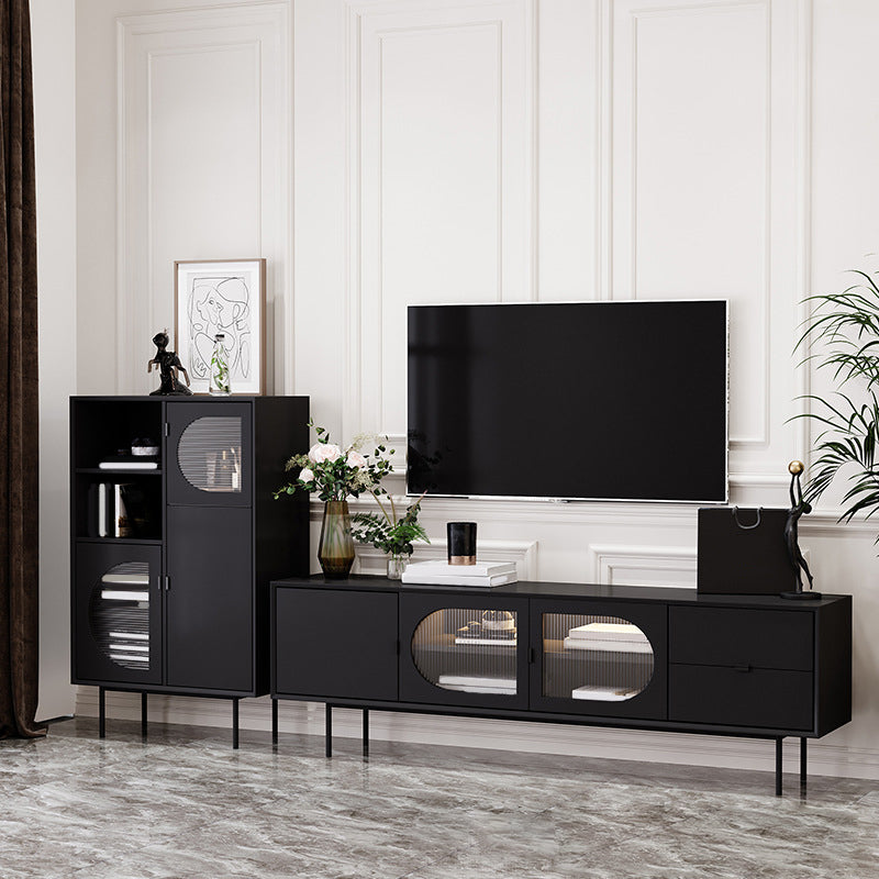 Console TV contemporaine en bois avec rangement fermé, support multimédia TV pour salon