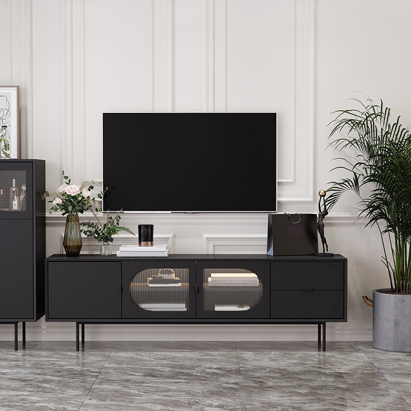 Console TV contemporaine en bois avec rangement fermé, support multimédia TV pour salon