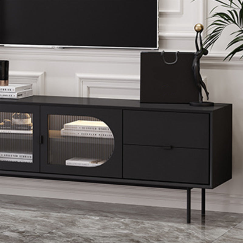 Console TV contemporaine en bois avec rangement fermé, support multimédia TV pour salon