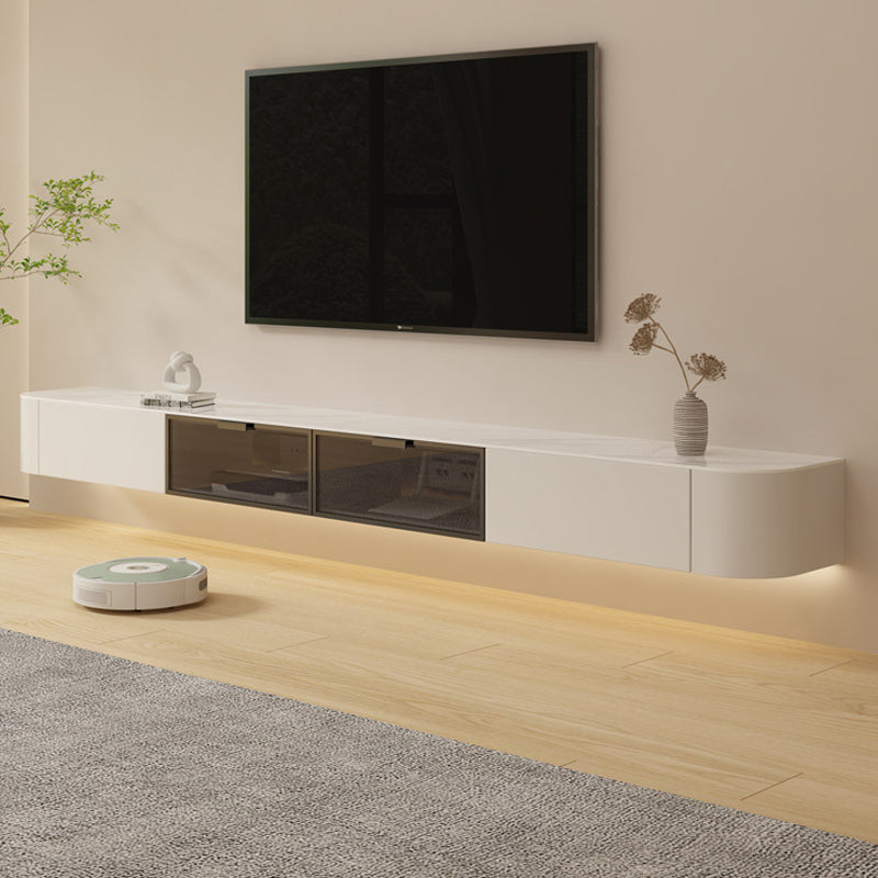 Contemporary TV Console Faux Wood TV Media Stand with Drawers Glass Clearhalo 'furn' 'furn_tv_stands_entertainment_centers' 'Furniture' 'Living Room Furniture' 'TV Stands & Entertainment Centers' 'TV Stands & Media Storage Furniture' 'tv_stands_entertainment_centers' 6240398