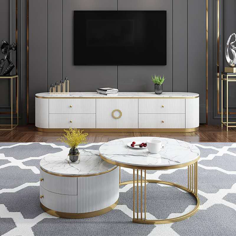 Glam Stone TV Console Enclosed Storage TV Media Stand for Living Room Clearhalo 'furn' 'furn_tv_stands_entertainment_centers' 'Furniture' 'Living Room Furniture' 'TV Stands & Entertainment Centers' 'TV Stands & Media Storage Furniture' 'tv_stands_entertainment_centers' 6240418