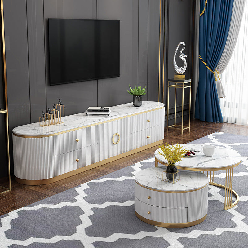 Glam Stone TV Console Enclosed Storage TV Media Stand for Living Room Clearhalo 'furn' 'furn_tv_stands_entertainment_centers' 'Furniture' 'Living Room Furniture' 'TV Stands & Entertainment Centers' 'TV Stands & Media Storage Furniture' 'tv_stands_entertainment_centers' 6240420