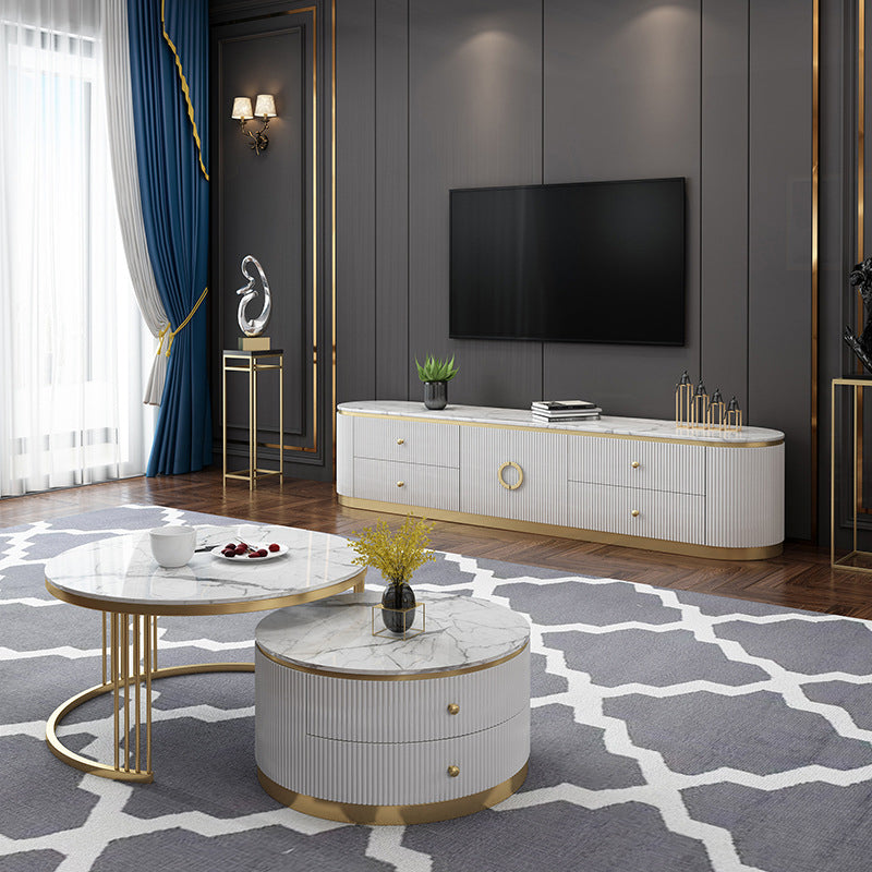 Glam Stone TV Console Enclosed Storage TV Media Stand for Living Room Clearhalo 'furn' 'furn_tv_stands_entertainment_centers' 'Furniture' 'Living Room Furniture' 'TV Stands & Entertainment Centers' 'TV Stands & Media Storage Furniture' 'tv_stands_entertainment_centers' 6240421