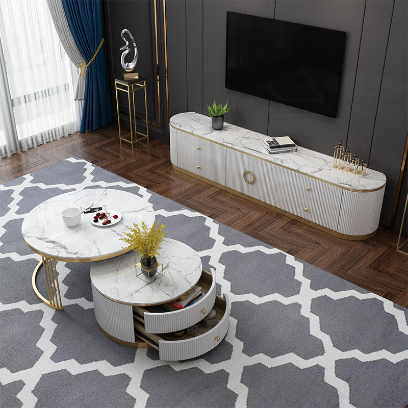 Glam Stone TV Console Enclosed Storage TV Media Stand for Living Room Clearhalo 'furn' 'furn_tv_stands_entertainment_centers' 'Furniture' 'Living Room Furniture' 'TV Stands & Entertainment Centers' 'TV Stands & Media Storage Furniture' 'tv_stands_entertainment_centers' 6240422