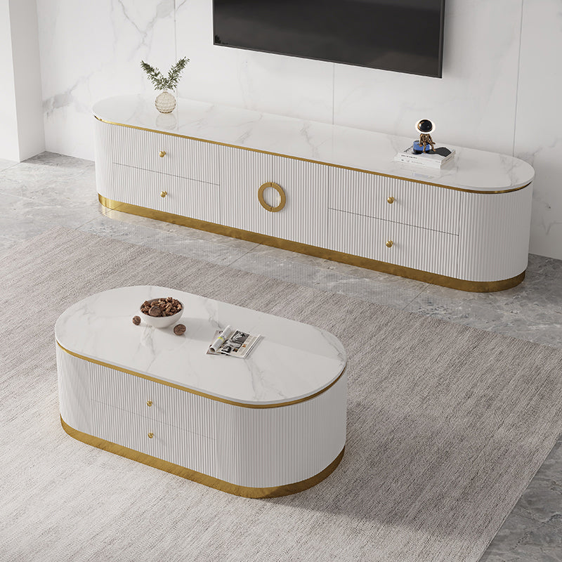 Glam Stone TV Console Enclosed Storage TV Media Stand for Living Room Clearhalo 'furn' 'furn_tv_stands_entertainment_centers' 'Furniture' 'Living Room Furniture' 'TV Stands & Entertainment Centers' 'TV Stands & Media Storage Furniture' 'tv_stands_entertainment_centers' 6240428