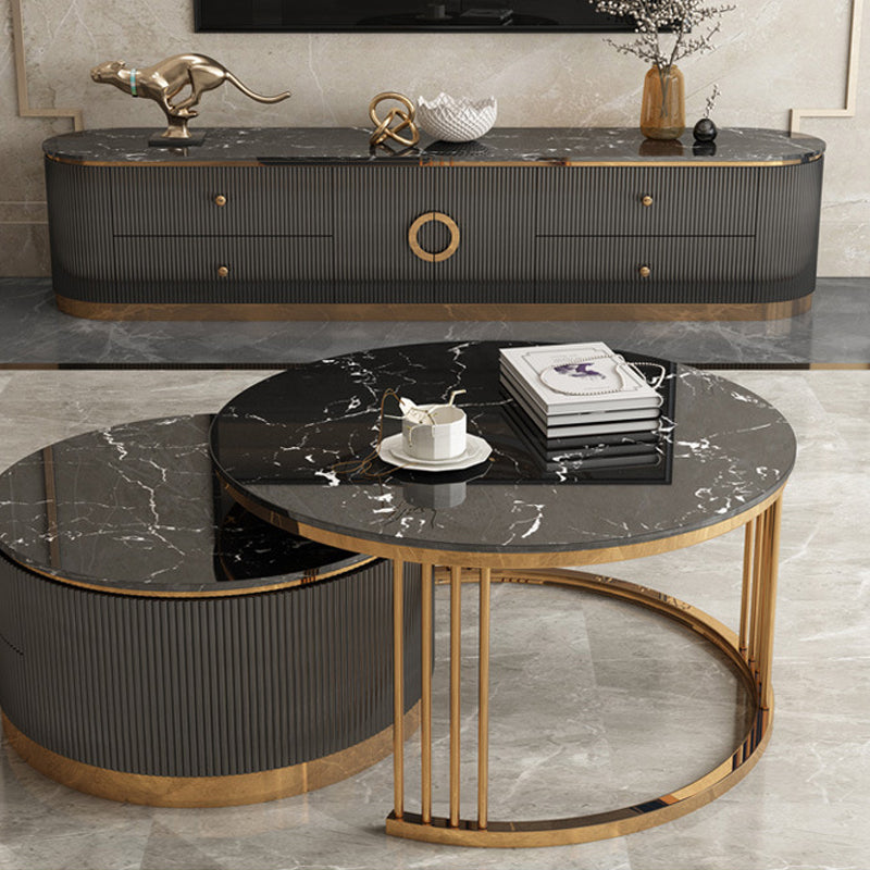 Glam Stone TV Console Enclosed Storage TV Media Stand for Living Room Clearhalo 'furn' 'furn_tv_stands_entertainment_centers' 'Furniture' 'Living Room Furniture' 'TV Stands & Entertainment Centers' 'TV Stands & Media Storage Furniture' 'tv_stands_entertainment_centers' 6240429