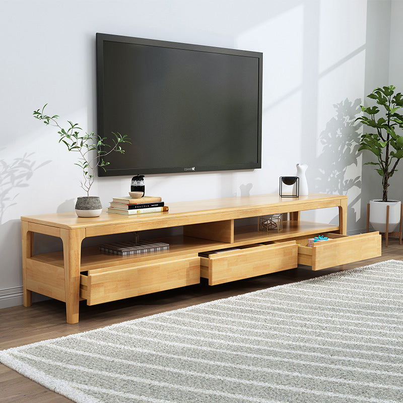Meuble TV moderne en bois, Console de rangement ouverte, support multimédia TV avec tiroirs pour salon