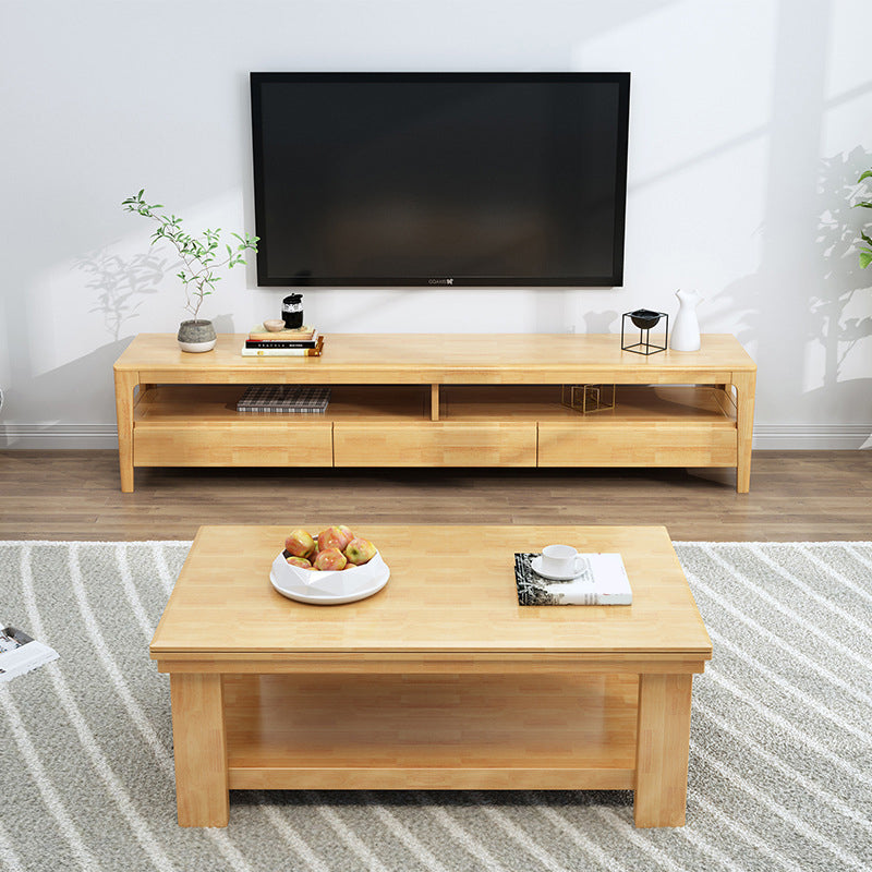 Meuble TV moderne en bois, Console de rangement ouverte, support multimédia TV avec tiroirs pour salon