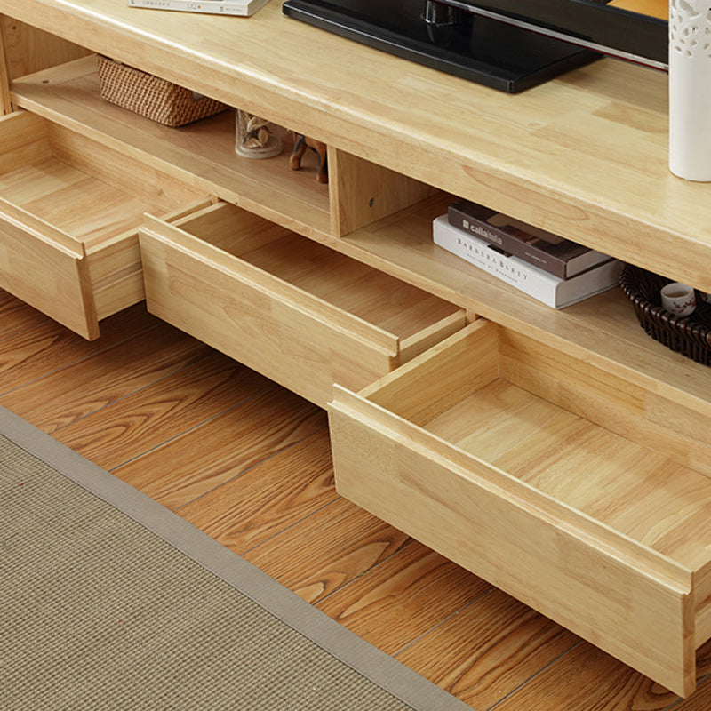 Meuble TV moderne en bois, Console de rangement ouverte, support multimédia TV avec tiroirs pour salon
