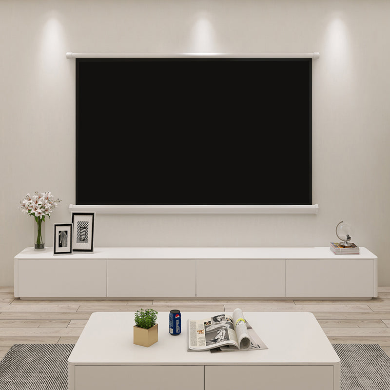 Supporto TV moderno in legno da 16" con contenitore chiuso, supporto TV bianco con cassetti