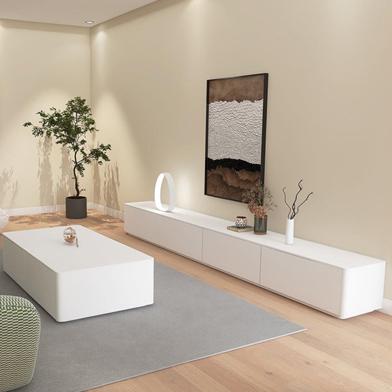 Supporto TV moderno in legno da 16" con contenitore chiuso, supporto TV bianco con cassetti